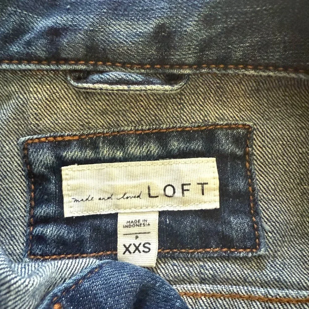 Loft Womens XXS Denim Jean Jacket Classic Fit Button Front Medium Wash Blue